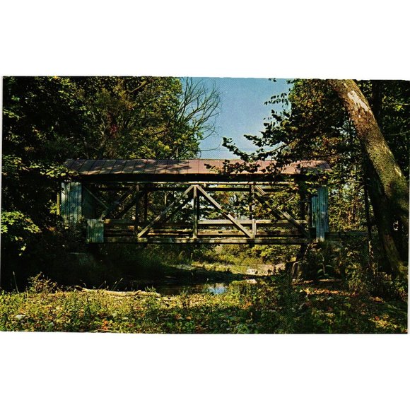 Licking County Ohio Covered Bridge Postcard Travel Souvenir Unposted Vintage - Picture 1 of 2